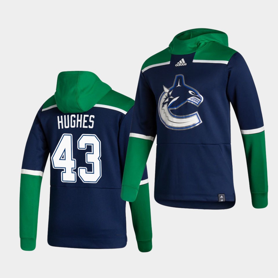 Men Vancouver Canucks #43 Hughes Blue NHL 2021 Adidas Pullover Hoodie Jersey